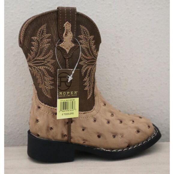 Roper 09-017-1224-3500 Toddler Kids Sz 6M Tan PU Leather Jed Cowboy Boots - Picture 7 of 16